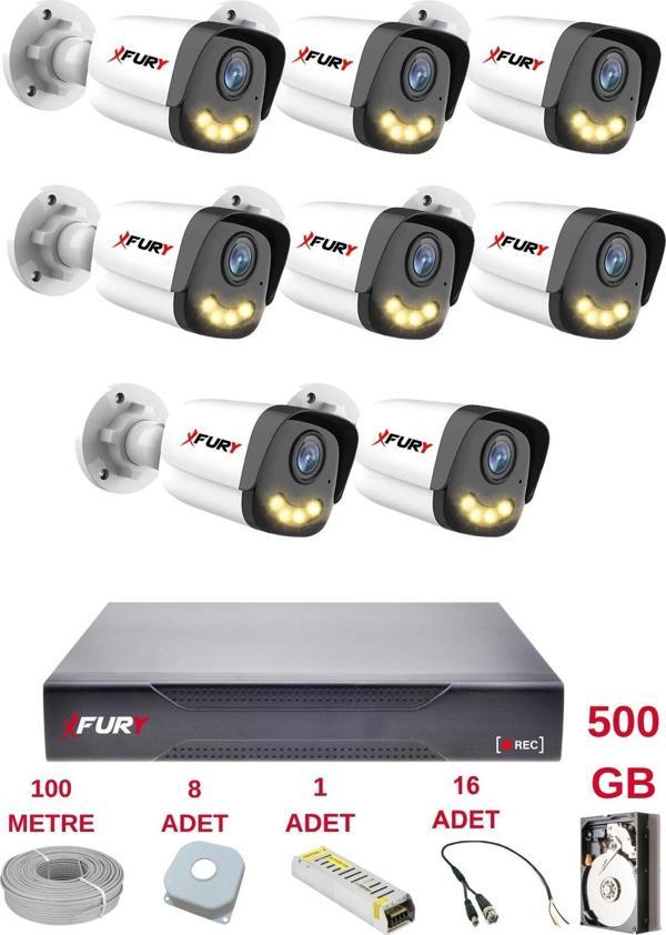 FURY 8 Kameralı 4 Warm Led Gece Renkli Görüş-Cepten İzle-Su Geçirmez Güvenlik Kamerası Seti 500GB - Image 1
