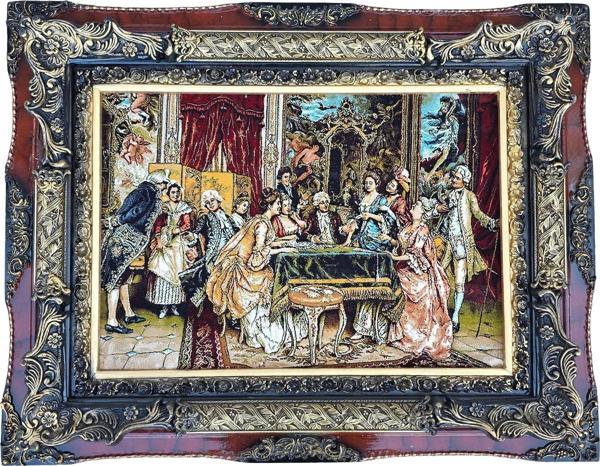 Fransız Aile Toplantısı Temalı İran Tebriz Halı Tablo 95x75 cm - Duvar Halı Kilim Tablo - Image 1