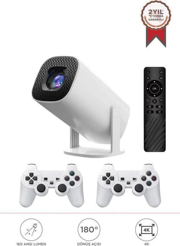 Torima P30 Max Mini Beyaz Taşınabilir Retro Video Konsolu Android Akıllı Projektör Projeksiyon - Image 1