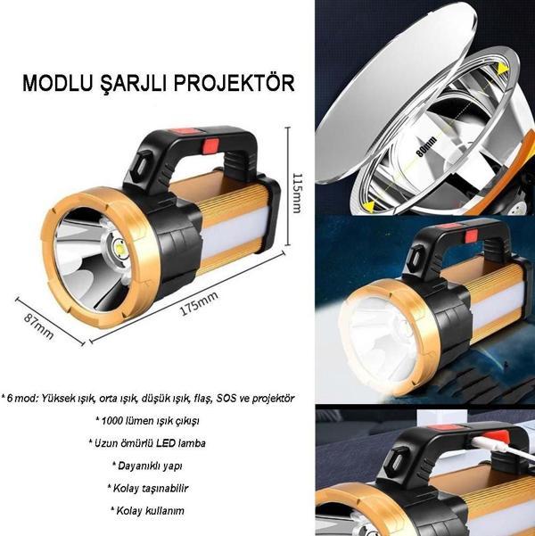 6 Mod Şarjlı EL Feneri Projektör Tipi Watton Wt-615 - Image 1