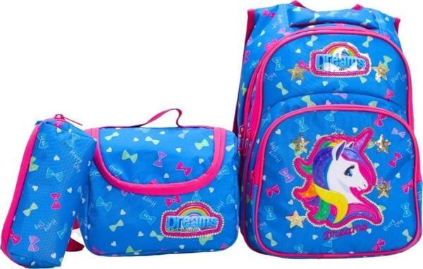 Renkli Unicorn Temalı Kız Çocuk Okul Çanta Seti – 3'lü Set (Sırt Çantası  Termal Beslenme  Kalemlik) - Image 1