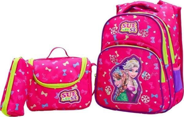 Prenses Temalı 3'lü Pembe Kız Çocuk Okul Çanta Seti – (Sırt Çantası  Termal Beslenme  Kalemlik) - Image 1