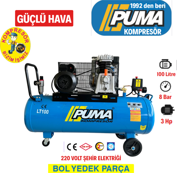 PUMA 100 Litre Yağlı Alüminyum Kafa Kompresör 3 Hp - Image 1