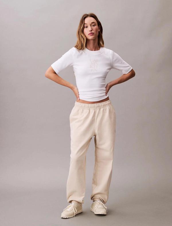 Calvin Klein Jeans MONOLOGO FRENCH TERRY JOGGER Kadın Beyaz Eşofman Altı LV047B235G-ACG - Image 1