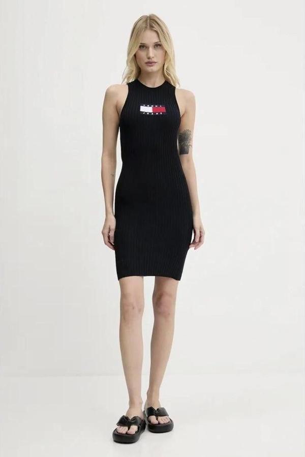 Tommy Jeans TJW FLAG SWEATER MINI DRESS EXT Kadın Siyah Elbise DW0DW20877BDS - Image 1