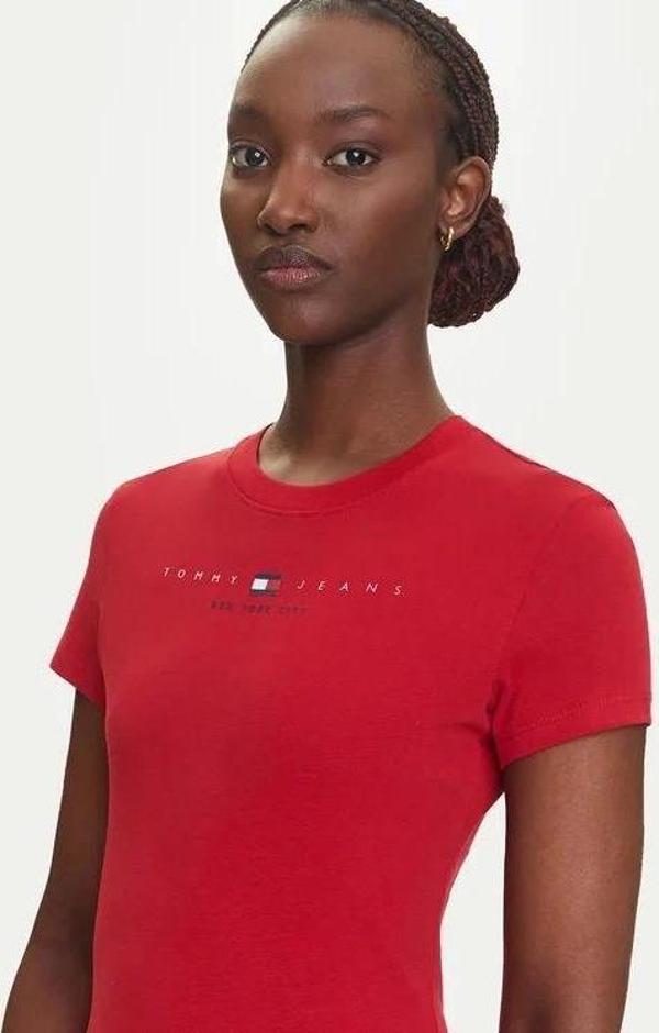 Tommy Jeans TJW SLIM TJ US LINEAR SS TEE Kadın Kırmızı T-shirt DW0DW21422XLE - Image 1