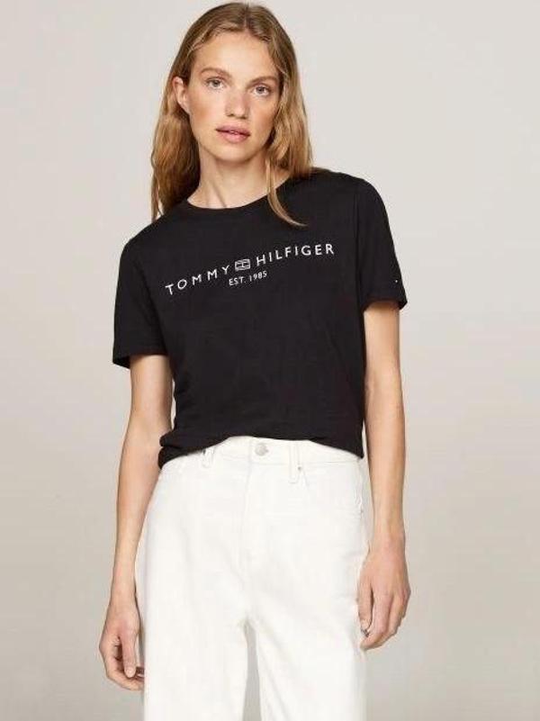 Tommy Hilfiger REG CORP LOGO C-NK SS Kadın Siyah Badi WW0WW40276BDS - Image 1