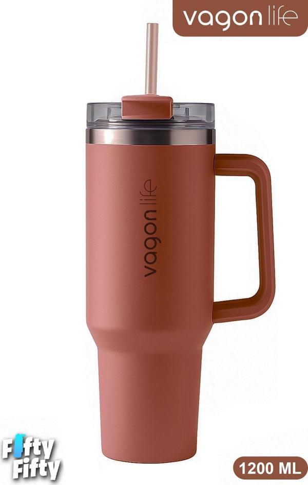 Vagonlife Quencher Cup 1200 ML Pipetli/Rahat İçim Kulplu Paslanmaz Çelik Termos -FFVGN0581200ML - Image 1