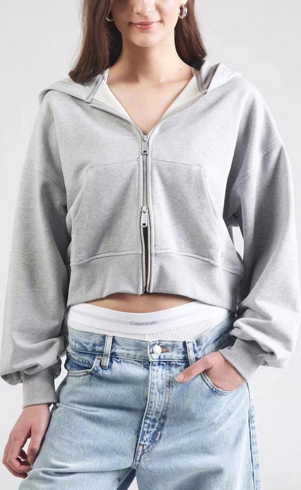 Calvin Klein Jeans A- FRENCH TERRY BADGE LOGO FZ HO Kadın Gri Sweatshirt LV047C216G-P79 - Image 1