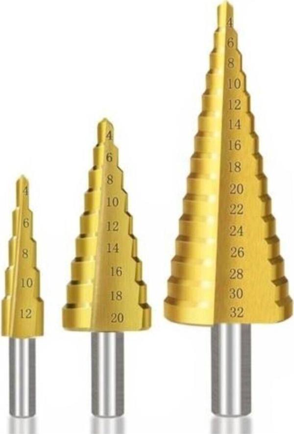 Büro Ev Matkap Takımı için 3ADET Titanium Kaplı Kademeli Sac Delme Ucu Seti - Image 1