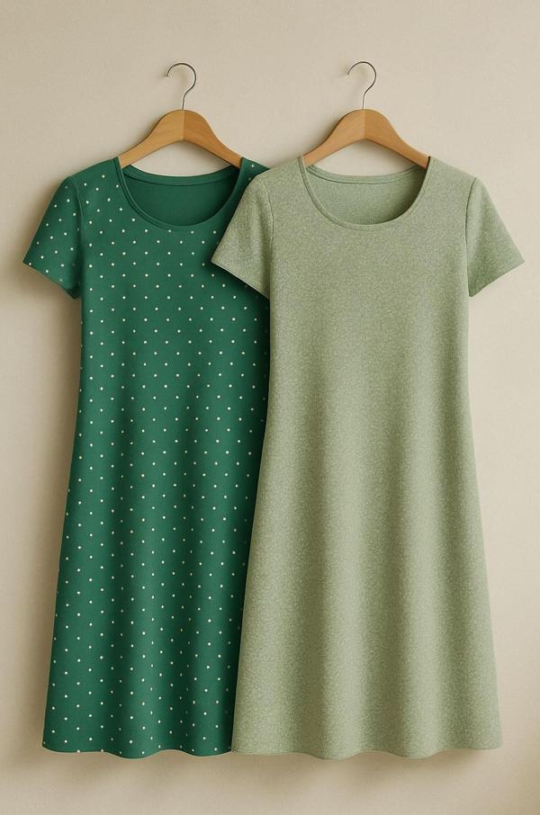 2 Adet Dökümlü Rahat Kalıp Günlük Penye Kumaş Elbise - Image 1