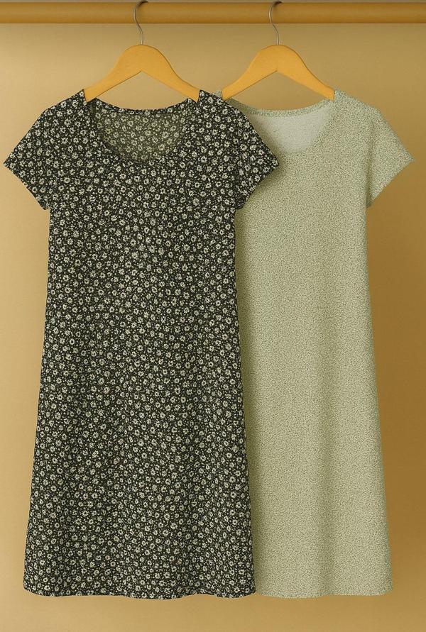 2 Adet Dökümlü Rahat Kalıp Günlük Penye Kumaş Elbise - Image 1