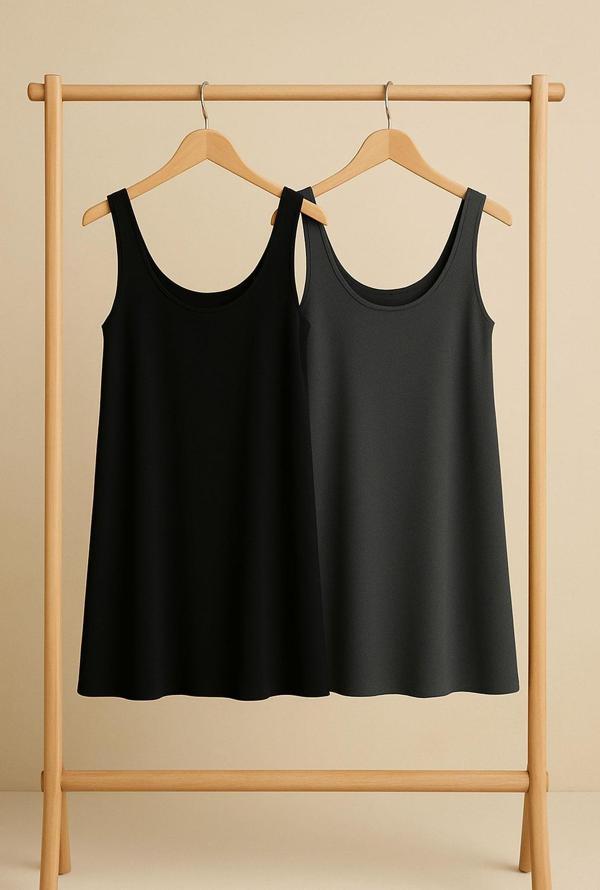 2 Adet A Kesim Pamuklu Kalın Askılı Atlet Elbise - Image 1