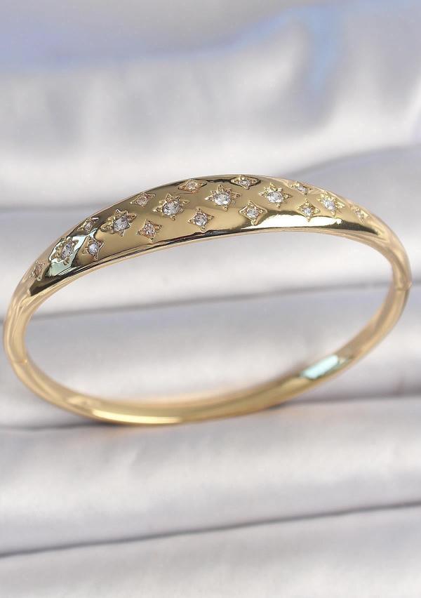 Pirinç Gold Renk Zirkon Taşlı Yıldız İşlemeli Kadın Kelepçe - Image 1