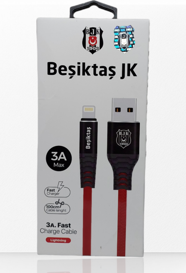 Beşiktaş Lisanslı Iphone İçin 3A Lightning Şarj Kablosu 1 Metre Hızlı Şarj Destekli - Image 1