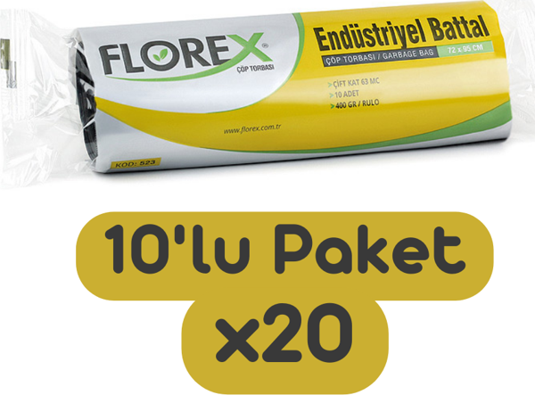 Florex Endüstriyel Battal Boy Çöp Torbası 72x95 Cm 10'lu Rulo Siyah 20 Rulo (200 Adet 1 Koli) - Image 1