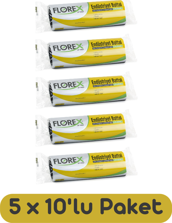 Florex Endüstriyel Battal Boy Çöp Torbası 72x95 Cm 10'lu Rulo Siyah 5 Rulo (50 Adet) - Image 1