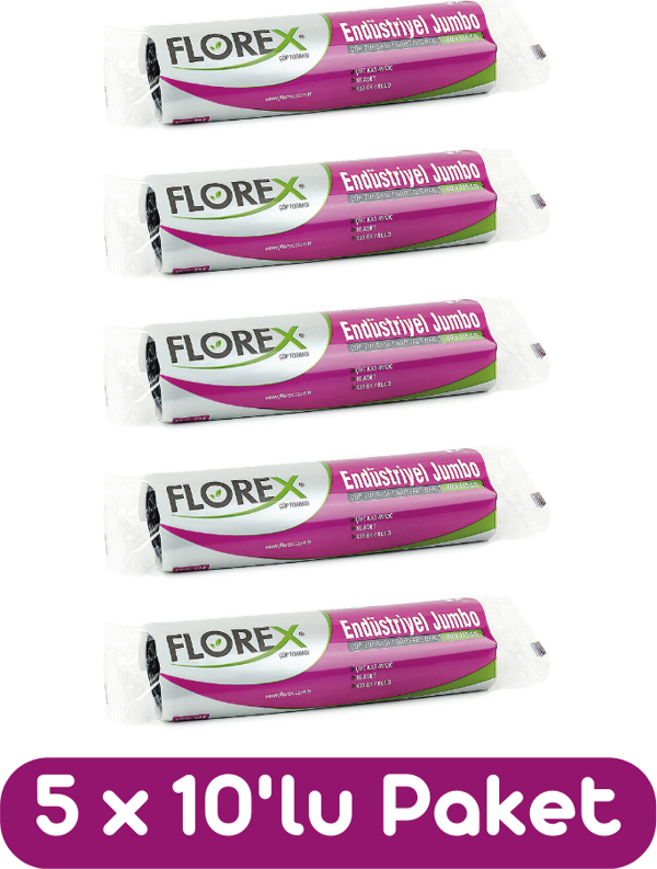 Florex Endüstriyel Jumbo Boy Çöp Torbası 80x110 Cm 10'lu Rulo Siyah 5 Rulo (50 Adet) - Image 1