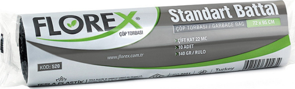 Florex Standart Battal Boy Çöp Torbası 72x95 Cm 10'lu Rulo Siyah - Image 1
