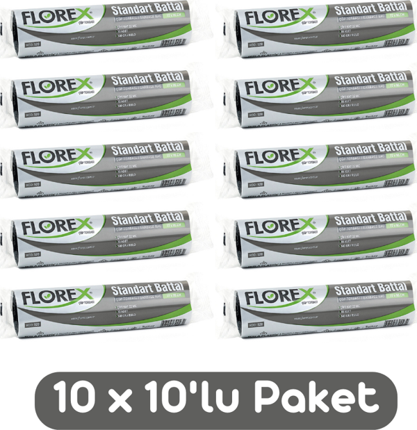 Florex Standart Battal Boy Çöp Torbası 72x95 Cm 10'lu Rulo Siyah 10 Rulo (100 Adet) - Image 1