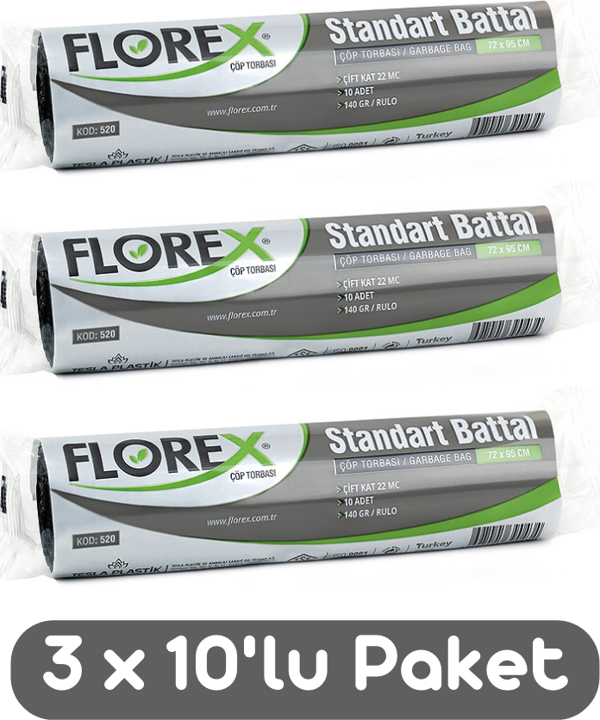 Florex Standart Battal Boy Çöp Torbası 72x95 Cm 10'lu Rulo Siyah 3 Rulo (30 Adet) - Image 1