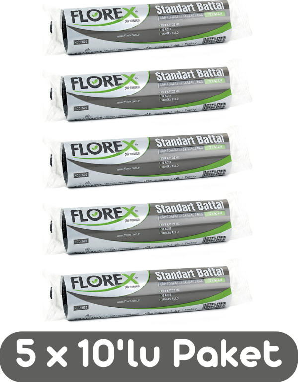 Florex Standart Battal Boy Çöp Torbası 72x95 Cm 10'lu Rulo Siyah 5 Rulo (50 Adet) - Image 1