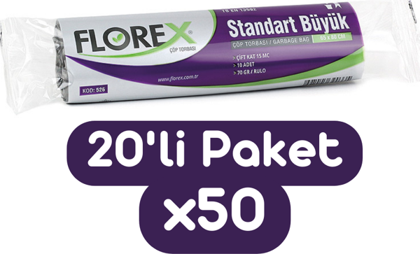 Florex Standart Büyük Boy Çöp Torbası 65x80 Cm 10'lu Rulo Siyah 50 Rulo (500 Adet 1 Koli) - Image 1