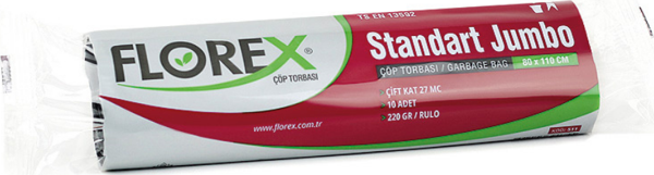 Florex Standart Jumbo Boy Çöp Torbası 80x110 Cm 10'lu Rulo Siyah - Image 1