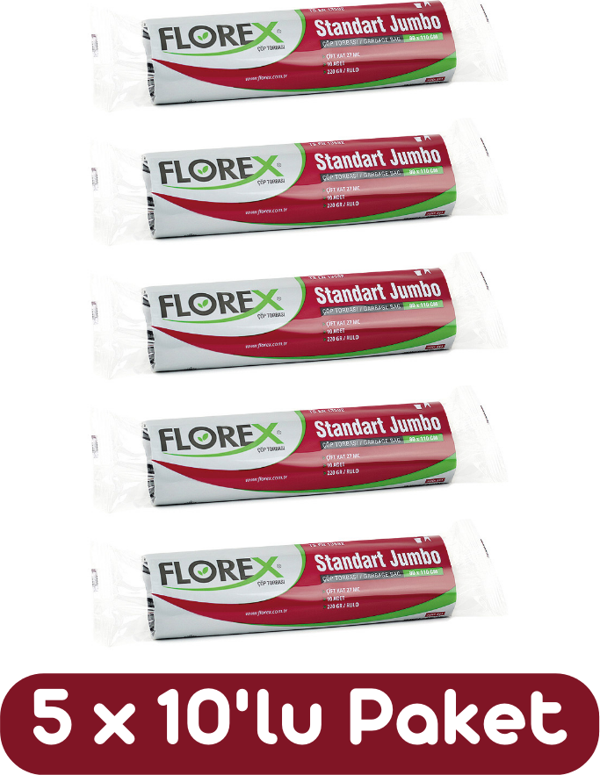 Florex Standart Jumbo Boy Çöp Torbası 80x110 Cm 10'lu Rulo Siyah 5 Rulo (50 Adet) - Image 1
