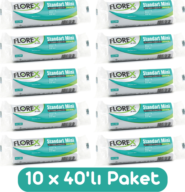 Florex Standart Mini Boy Çöp Torbası 44x45 Cm 40'lı Rulo Beyaz 10 Rulo (400 Adet) - Image 1
