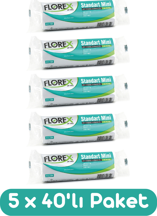 Florex Standart Mini Boy Çöp Torbası 44x45 Cm 40'lı Rulo Beyaz 5 Rulo (200 Adet) - Image 1