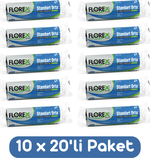 Florex Standart Orta Boy Çöp Torbası 55x60 Cm 20'li Rulo Siyah 10 Rulo (200 Adet) - Image 1