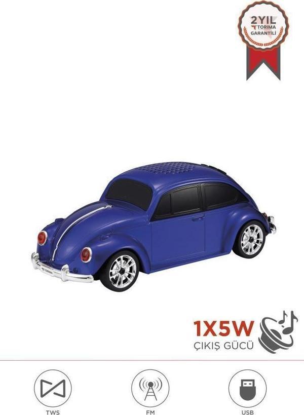 Torima D-49 Mavi Araba Voswos Retro Tasarım USB/TF/FM Bluetooth Hoparlör Speaker - Image 1