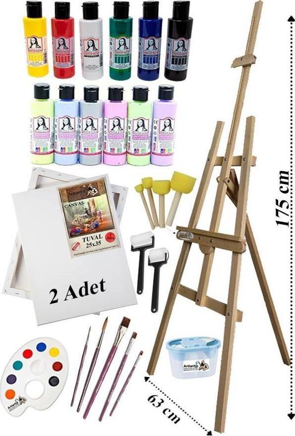 Akrilik Boya Resim Seti Südor Monalisa 12 Renk 70 ml Akrilik Boya 2 Tuval 25x35 Fırça Spatula Şövale - Image 1