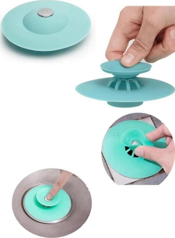 Silikon Süzgeçli Basmalı Lavabo Küvet Yuvarlak Lavabo Tıkacı - Image 1
