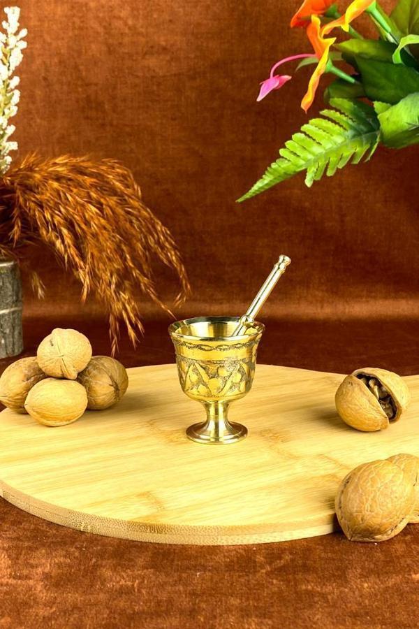 Minyatür 40ML Desenli Döküm Pirinç Sarı Tokmak Havan Sarımsak Ezici 6cm - Image 1