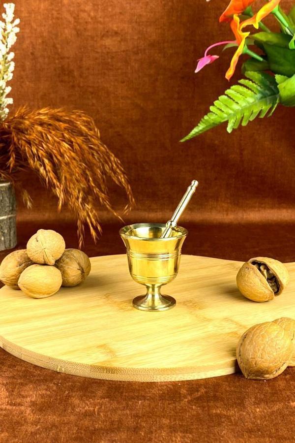 Minyatür 40ML Döküm Pirinç Sarı Tokmak Havan Sarımsak Ezici 6cm - Image 1