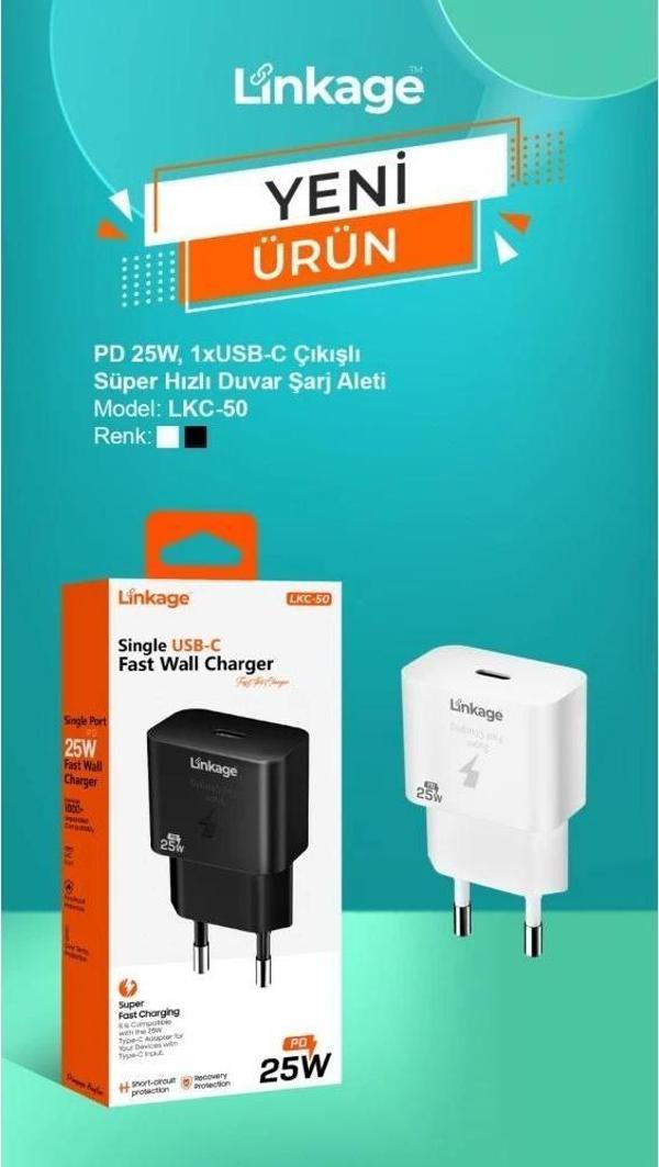 Linkage LKC-50 25W Tekli USB-C Girişli QC3.0 PD Hızlı Duvar Şarj Aleti - Image 1