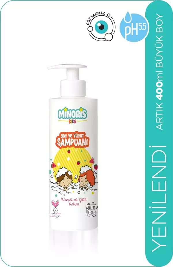 Minoris Kids Organik Saç ve Vücut Şampuanı Karpuz Çilek Kokulu 400ml - Image 1