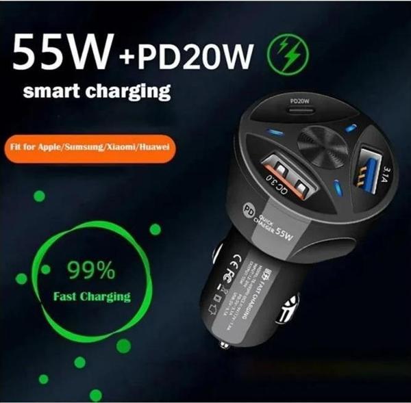 Araç Çakmaklık Şarjı 2 Usb + 20w Pd Şarj Çıkışlı Hızlı Şarj Destekli 55w Qc 3.0 - Image 1
