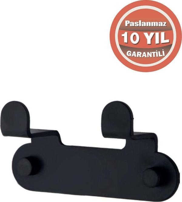 Çelik Banyo Paslanmaz Çelik Paris Mat Siyah 2'Li Bornozluk Havlu Askısı Banyo Askısı - Image 1