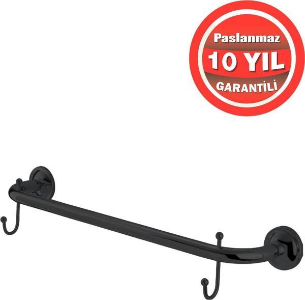 Çelik Banyo Paslanmaz Pirinç Mat Siyah Bella Kancalı 50 Cm Uzun Havluluk - Image 1