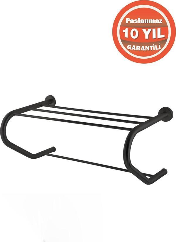 Çelik Banyo Paslanmaz Çelik Mat Siyah Karaca Destekli Raf Havluluk 50 Cm - Image 1