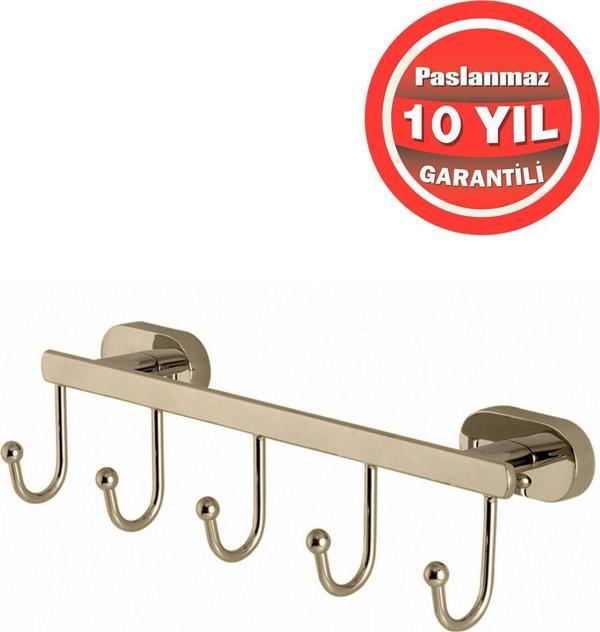 Çelik Banyo Paslanmaz Pirinç Zirve Beşli Askılık Havlu Askısı Altın Gold - Image 1