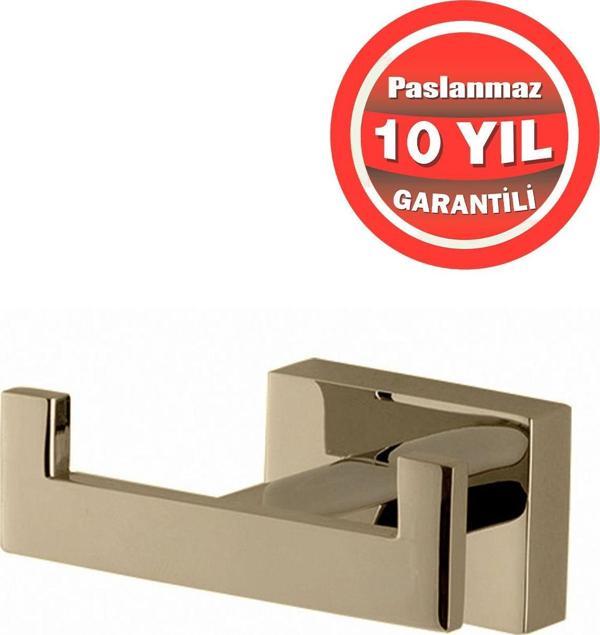 Çelik Banyo Paslanmaz Pirinç  Kenzo Çiftli Bornozluk Askılık Havlu Askısı Altın Gold - Image 1