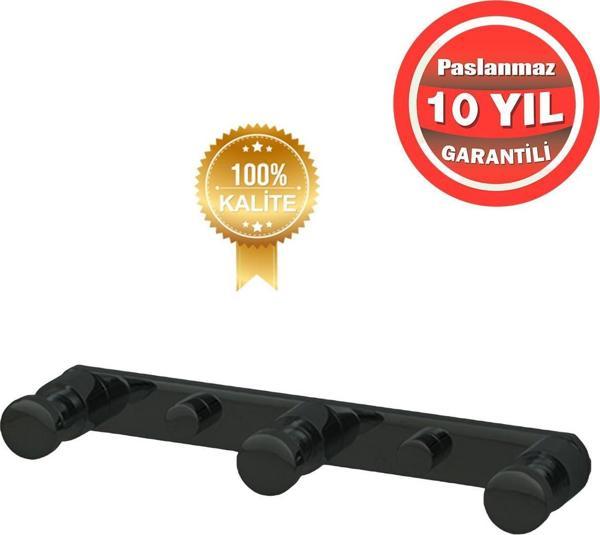 Çelik Banyo Paslanmaz Pirinç Mat Siyah Flora Askılık Üçlü Askılık Banyo Askısı - Image 1