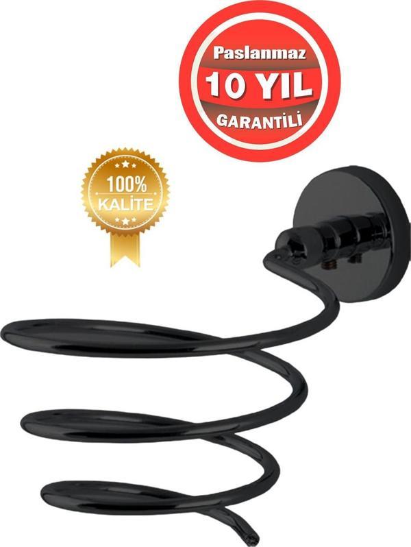 Çelik Banyo Paslanmaz Pirinç Mat Siyah Karaca Fön Askısı Saç Kurutma Makinası Tutacı - Image 1