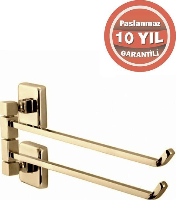 Çelik Banyo Döner Ikili Havluluk Kumru Paslanmaz Pirinç 10 Yıl Garantili Altın - Image 1