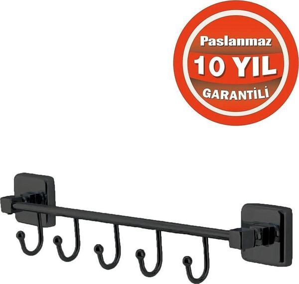 Çelik Banyo Paslanmaz Pirinç Mat Siyah Kumru 5'Li Askılık Havluluk Banyo Askısı - Image 1