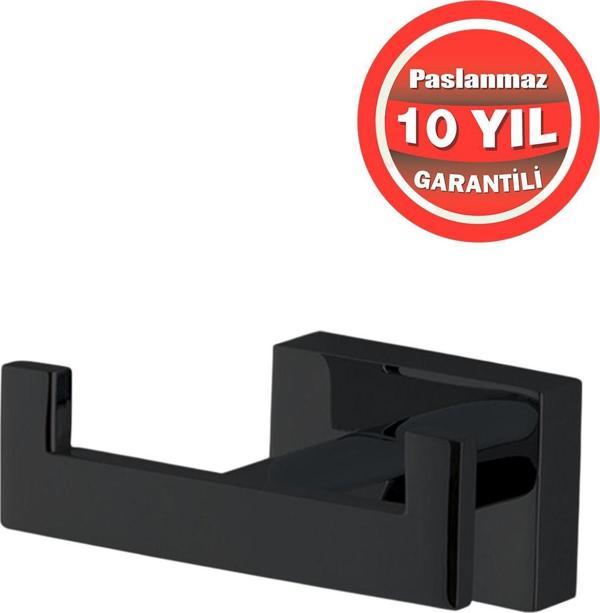Çelik Banyo Paslanmaz Pirinç Mat Siyah Kenzo Çiftli Bornozluk Askılık Havlu Askısı - Image 1